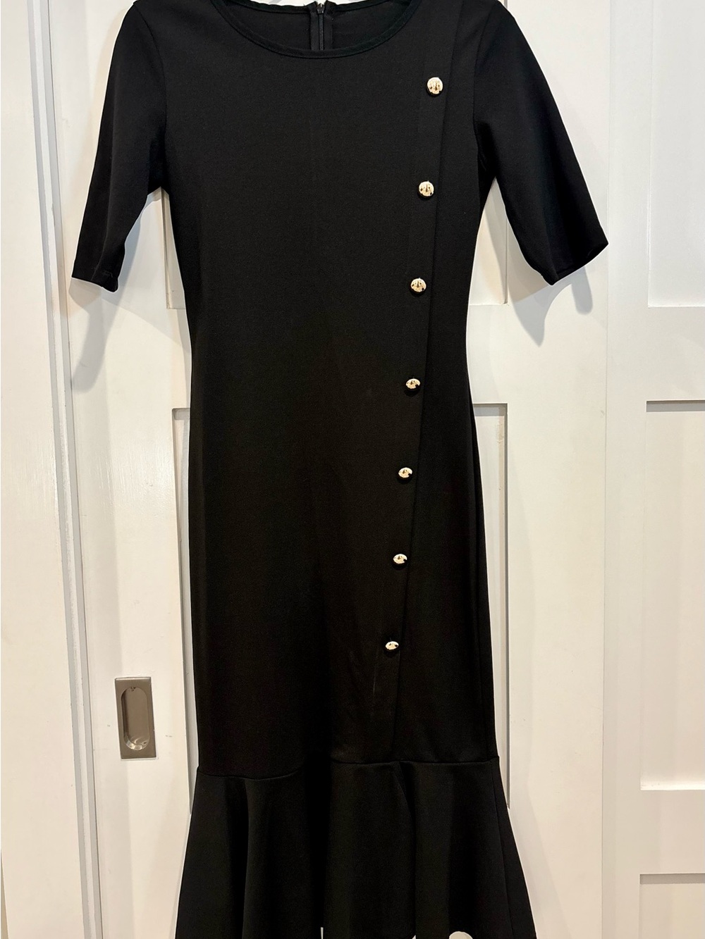 Source Unknown Black Midi Dress with Pearl-Look Buttons